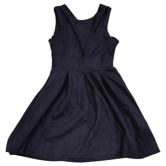 ModCloth Jessy B Mini Dress Pleate Navy Faux Suede Fit & Flare Skater Size Small - Picture 2 of 12